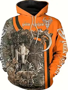 Men's 3D camouflage hooded sweater, casual animal print jumper, micro-elastic, 100% polyester, regular version, knitted fabric, 210 g/m2, spring and autumn streetwear