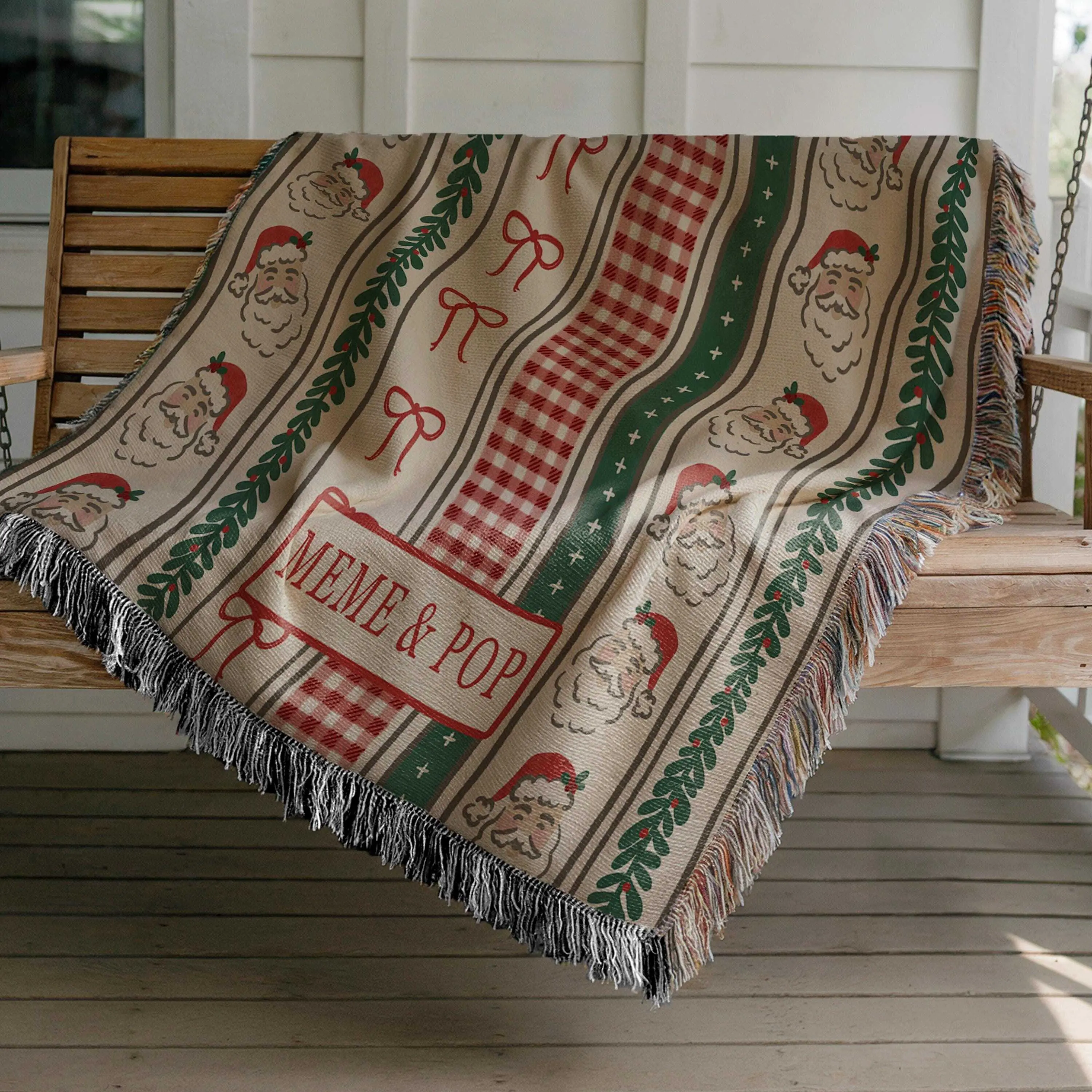 Personalized Christmas Woven Throw Blanket: Christmas Holiday Tapestry  Decor