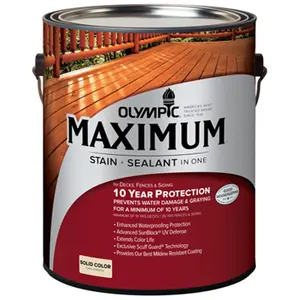 212 MAIN Olympic 79611A-01 1-Gal White Base Maximum Deck Stain, Acrylic Base, UV Protection, Mildew Guard for Fences & Siding