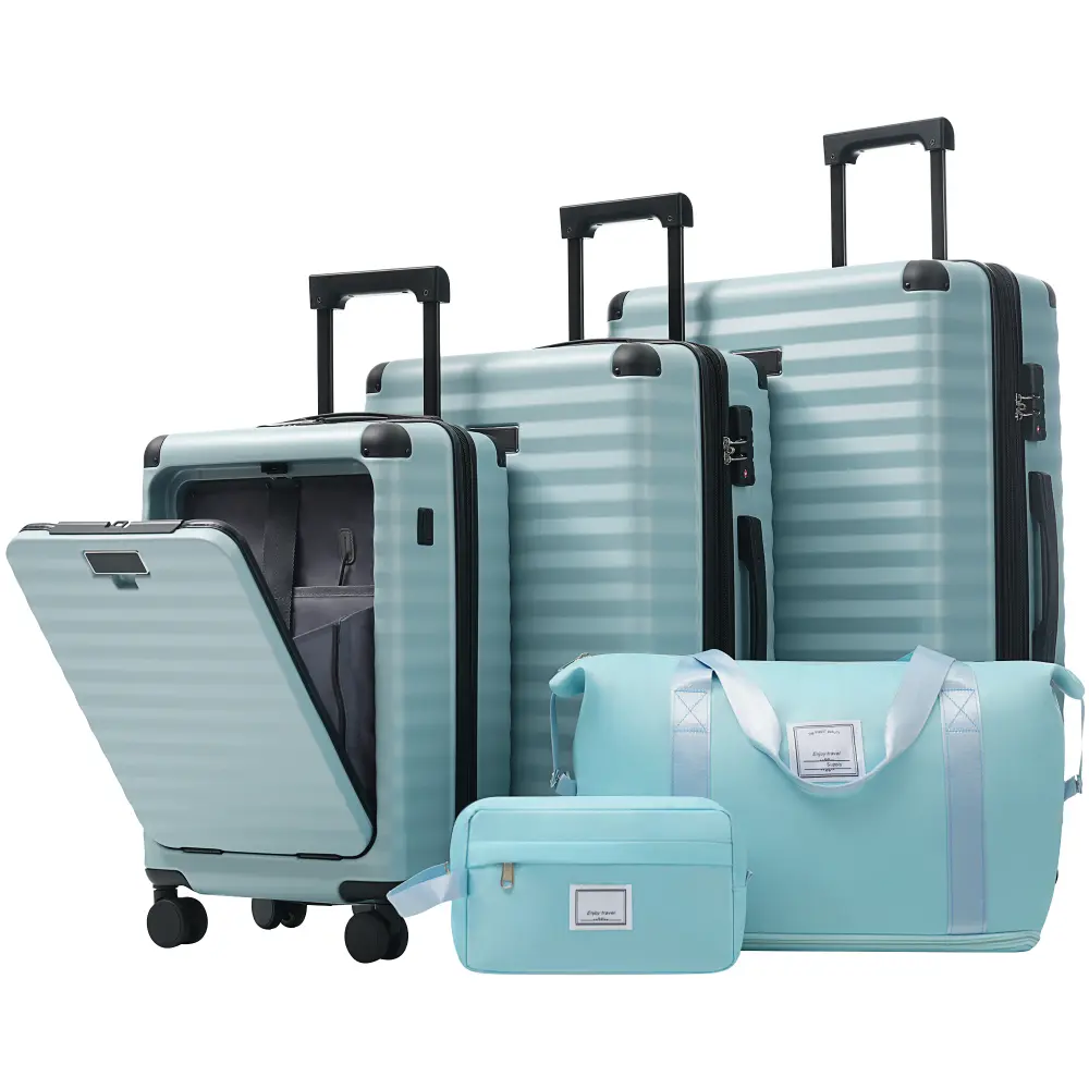 5-Piece Hardside Durable Luggage Set with 4 Wheels 360 Rotation, Lightweight 20 Inch Carry-On with Charging, Cup Holder & Duffle Bag Travel Companion