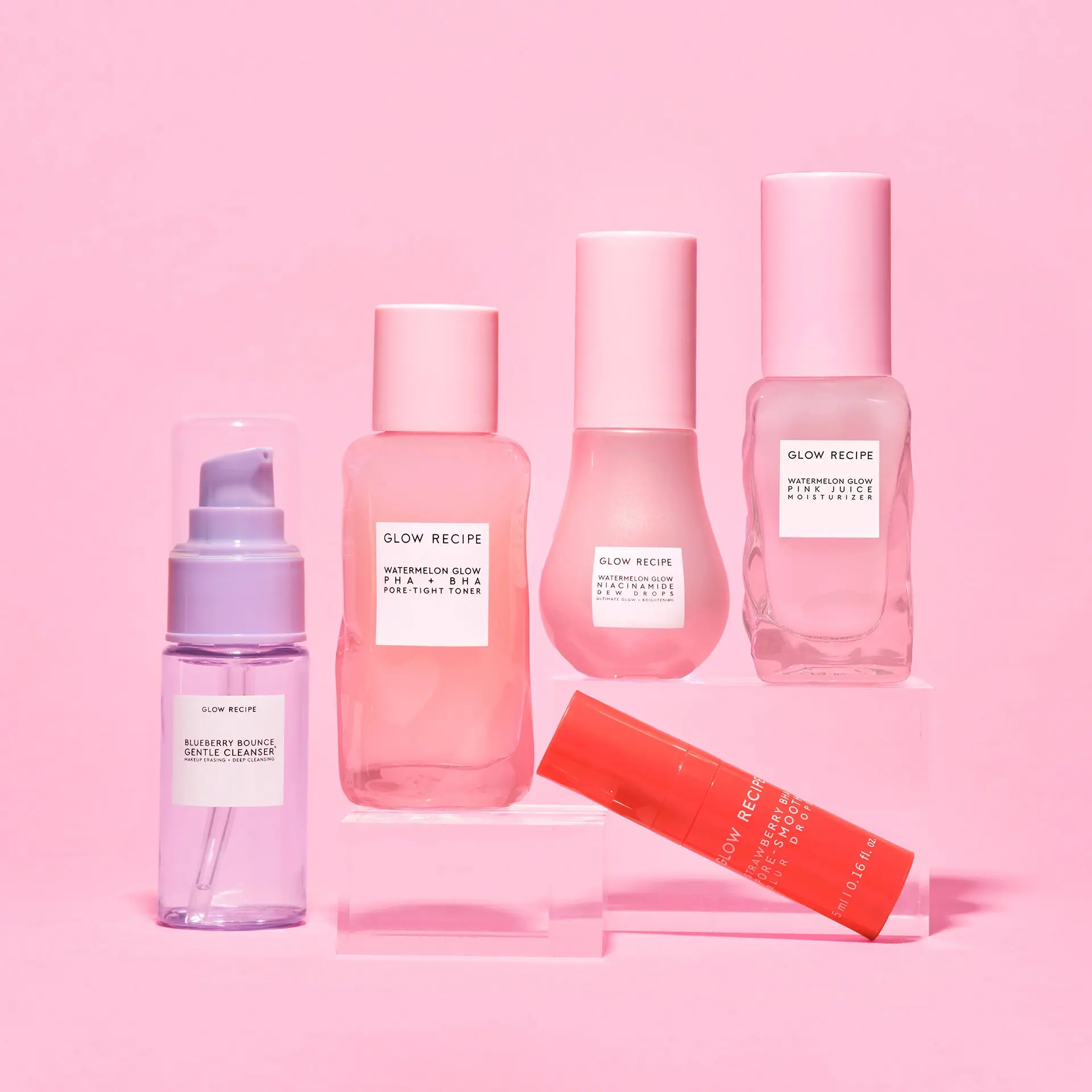 Glow Recipe Clear Skin Essentials Skincare Kit - Strawberry, Blueberry, Watermelon Infused Bundle with Cleanser and Moisturizer