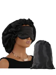 Women's Soft Dual-Layer Sleep Cap with Eye Mask, Adjustable Night Hair Hat for Curly and Voluminous Hair, Polyester Material, Elegant Accessory, Haircare, Sleeping Cap, Sleeping Bonnet