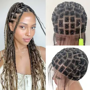 1Pc Synthetic Hair Braided Full Lace Wig Cap for Crochet Braids Full Double Lace Braided Wig With Baby Hair Suitable for Professional DIY Making Crochet Wigs Easy to Handle Premade Square Patten Lace Front Crochet Cap for Add Crochet Hair Braided Wig Cap