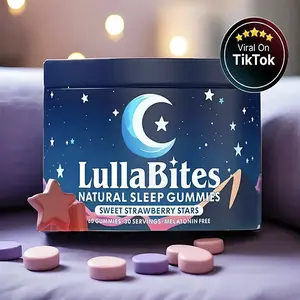 LullaBites Natural Sleep Vitamin Gummies - 30 Servings, Sweet Strawberry Stars, Melatonin Free