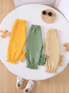 3-Piece Set Comfortable Long Pants for Girls, Casual Fitted Fashion Bottoms Above Ankle, All-Season Wear for Daily Outdoor Activities, Baby Girl Clothes