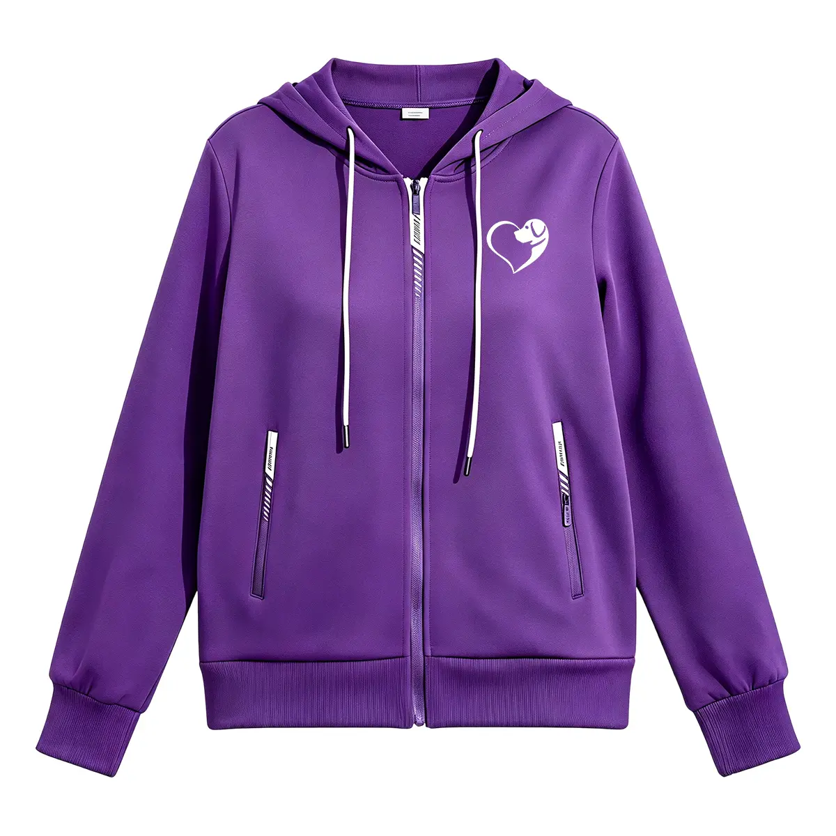 JOGWAVE Women’s Full-Zip Hooded Jacket with Heart Print, Drawstring & Zipper Safety Pocket | Soft Ribbed Trim, Regular Fit Outerwear Suitable for Walking, Commuting, School, and Everyday Wear
