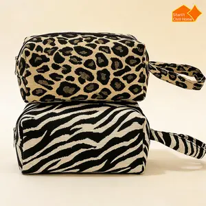 Zebra/Leopard Print Makeup Organizer Bag, 1.54L Compact Home Organizer Travel Storage Pouch, Snag-Free Smooth Zipper, Premium Fabric, Ideal for Aesthetic Daily Needs
