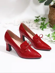 Women's Elegant Bow Decorated Pumps, Pointed Toe High Heels for Party, Daily Clothing Decor, Slip-on Waterproof Chunky Heel Shoes, Elegant Heeled Shoes for Women & Girls, Party Evening Shoes, Party Footwear