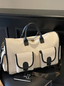 Large capacity travel tote bag, color blocked tote bag, Trendy tote bag, zipper closure, fashionable and versatile, casual and simple, suitable for college students, school trips, travel, fitness, men's and women's travel bags