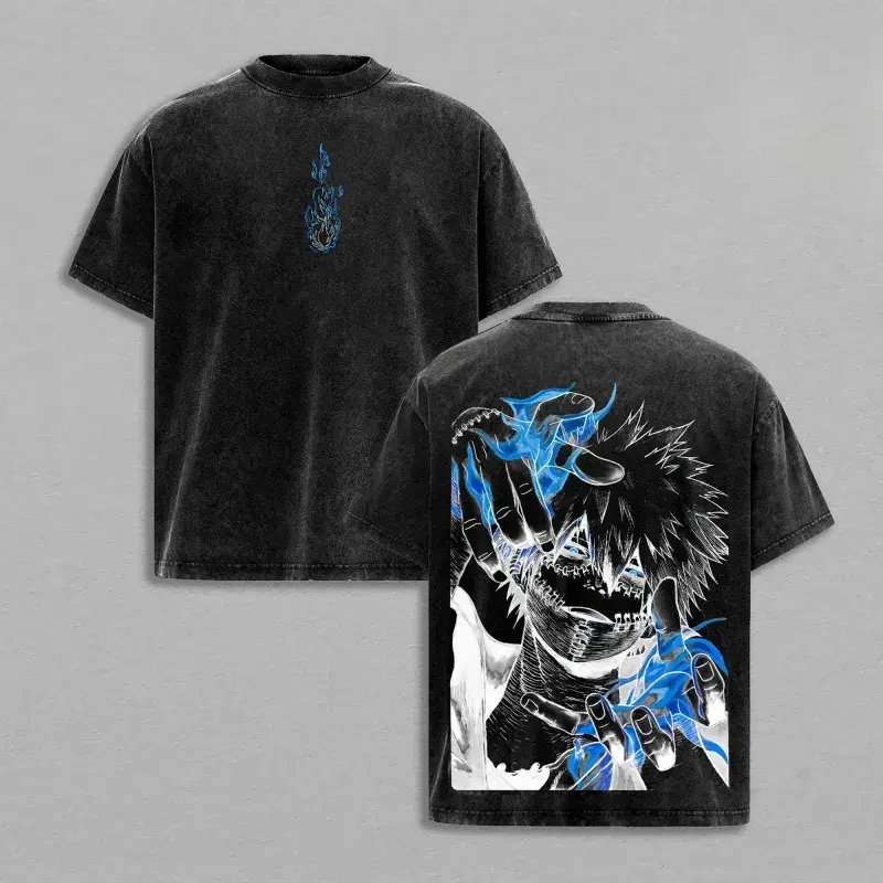 Men's My Hero Academia Dabi Villain Graphic T-shirt, Oversized Loose-fit Round Neck Retro Top in Soft Wash Cotton, Shortsleeve Anime Streetwear, Tshirt