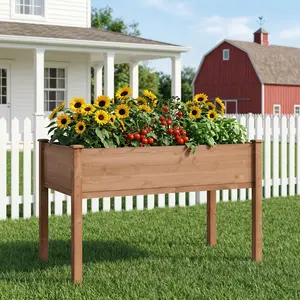 Elevated Wooden Raised Garden Bed with Legs, Heavy Duty Fir Wood Raised Planter Box with Bed Liner, Outdoor Standing Plant Growing Box for Vegetables Fruits Flowers Herbs Backyard Patio Garden Planting