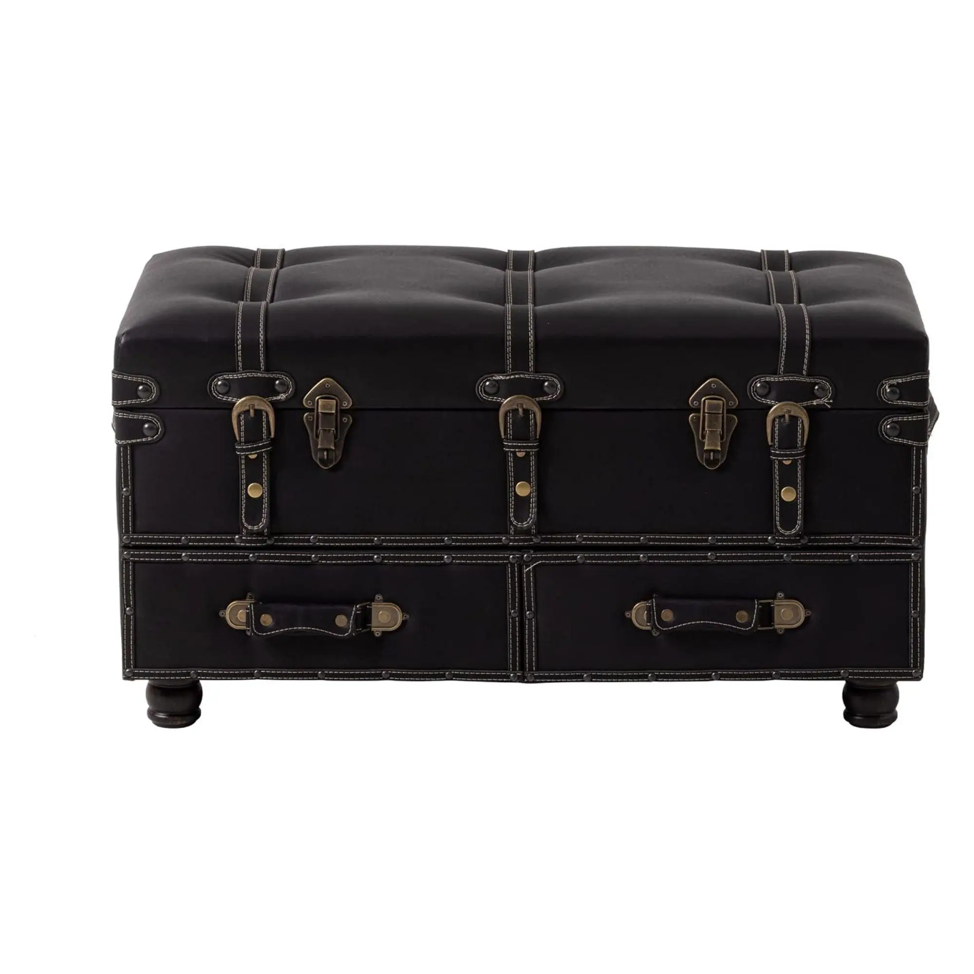COZAYH Vintage Storage Bench, Upholstered Wooden Ottoman Bed Chest Box, Black COZAYH Vintage Storage Bench, Upholstered Wooden Ottoman Bed Chest Box, Black