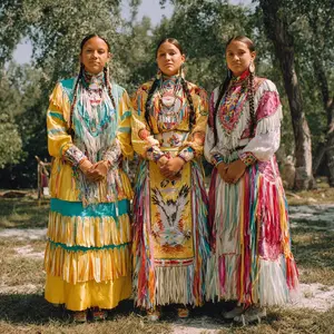 Rachachadesigns Native American Women Dressed in Powwow Regalia, Powwow Regalia Indigenous Women Graphic T-shirt