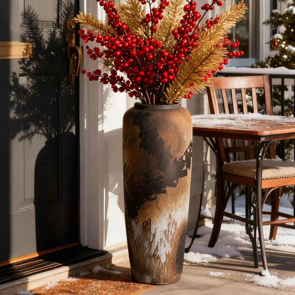 Handmade Ceramic Decorative Vases - Reactive Black-Bronze (Black-Brown) Glaze, 2 Sizes Retro Artistic Design Vases for Pampas Grass, Faux Flowers, Dining Nook, Floor, Vintage Farmhouse Living Room Home Decor, Rustic