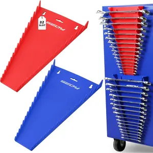 2-Pack Magnetic Wrench Organizer, 32-Slot Premium Wrench Rack Holder Tool Trays for Toolboxes Drawer Storage, SAE (1/4" - 1-1/16") & Metric (6mm - 24mm)