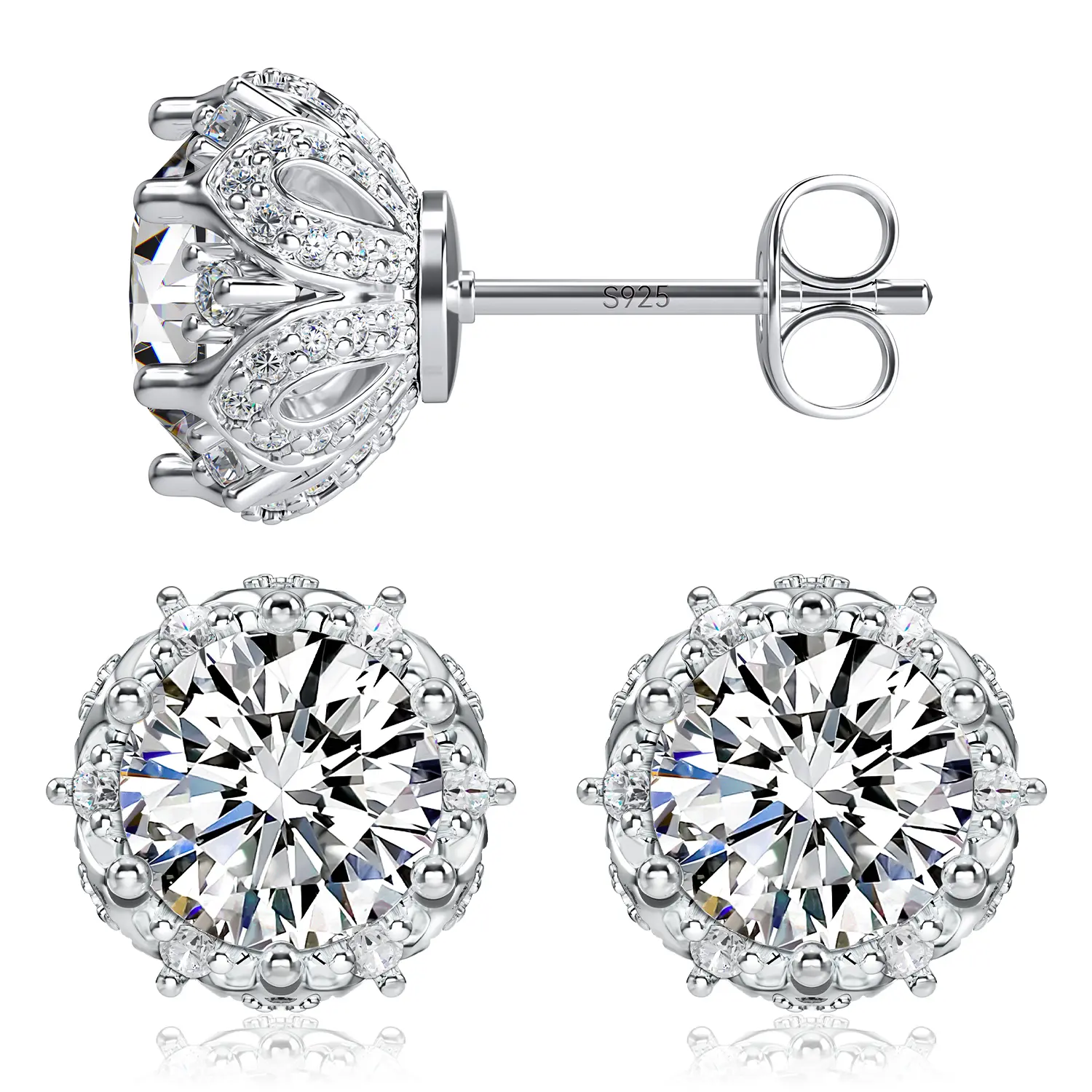HELLOICE Moissanite Stud Earrings for Women Men Rose with Thorns Earrings 0.6ct 1ct 2ct D Color VVS1 Round Cut Synthetic Hypoallergenic Jewelry Gifts