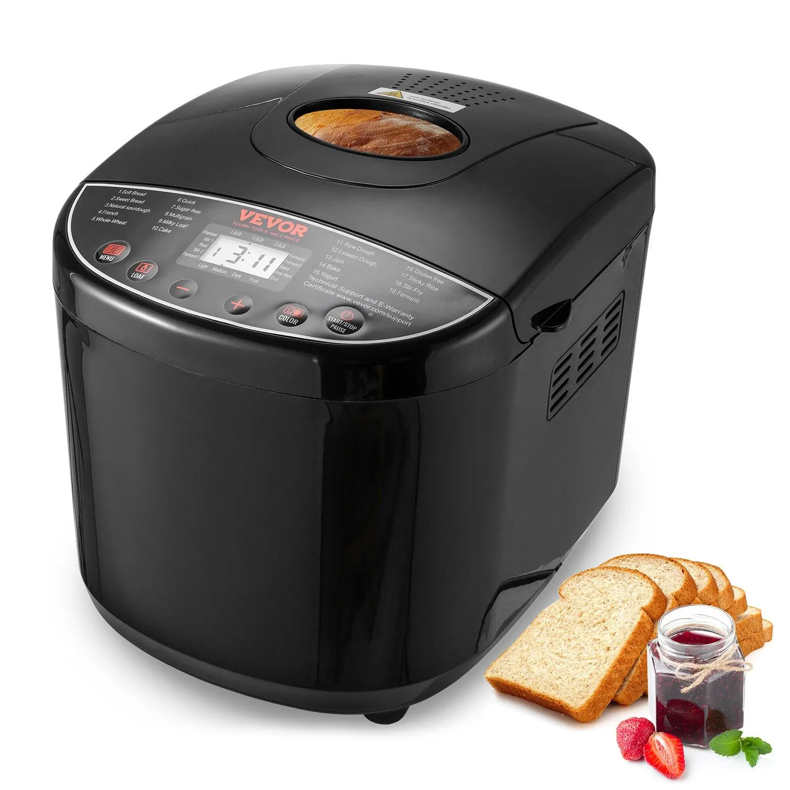 【Summerfinds】VEVOR 2LB 19-in-1 Bread Maker Automatic Compact Dough Machine Nonstick 3 Crust Colors