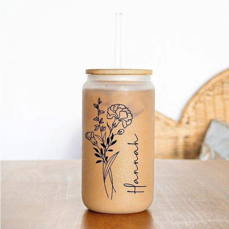 Personalized Birth Flower Coffee Cup With Name, Personalized Birth Flower Tumbler, Bridesmaid Proposal, Gifts For Her