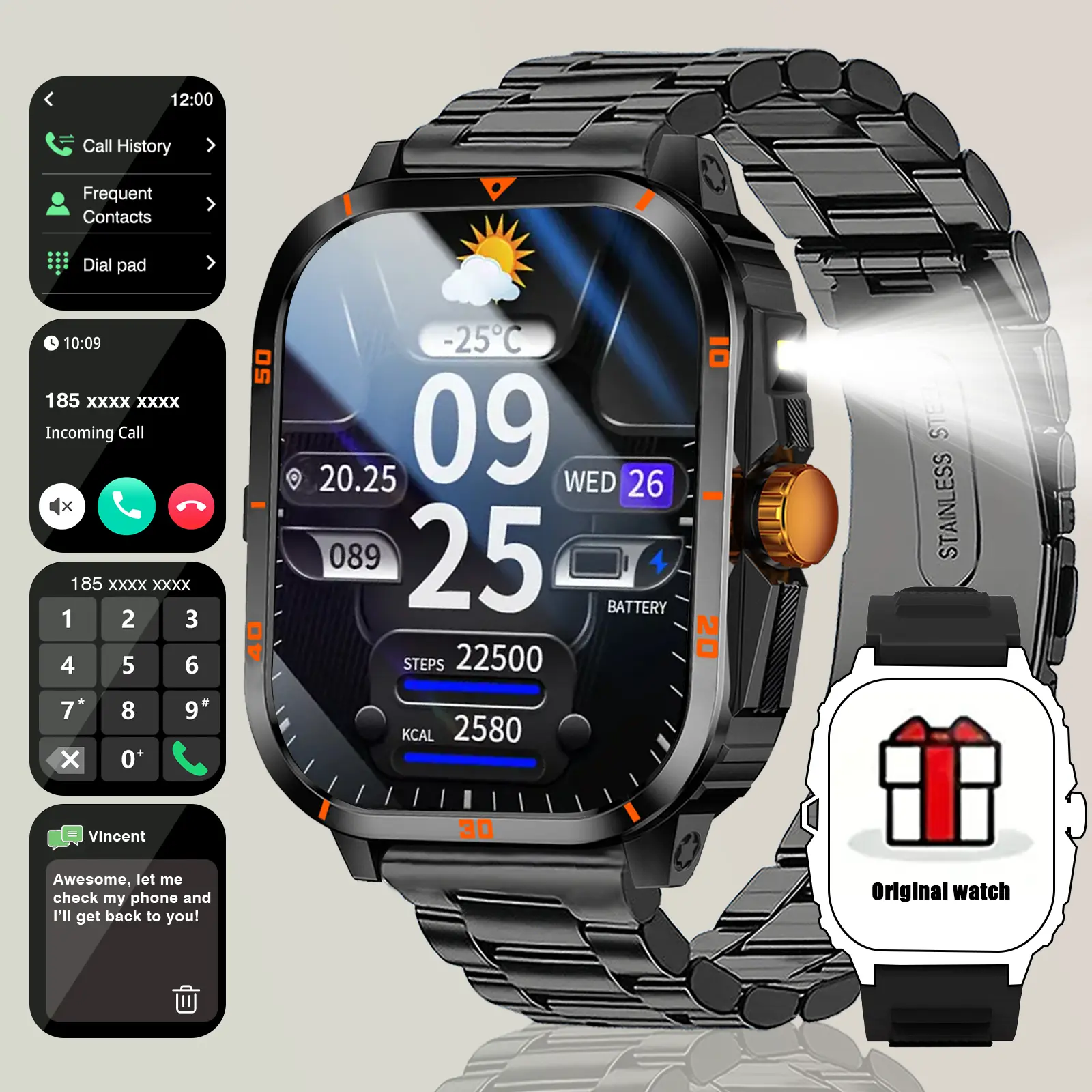 Smart Watch with LED Light | Wearable Smartwatch Wireless Call/Dial + Fitness Smart Watch Multi-Sports Modes | Call Alerts + Custom Wallpaper | iOS & Android Compatible | Digital Smart Watches