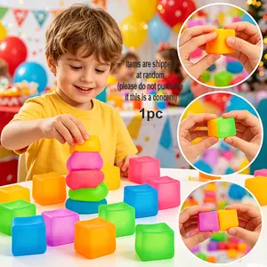 1PC Ice Cube Squishy Toy, Colorful Cube Novelty Squeeze Toy, Stress Relief Anxiety Relief Sensory Fidget Toy for Desk Accessory, Party Favor, Classroom Prize, Goodie Bag Filler- Assorted Varieties