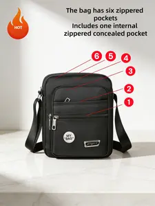 Classic Men's Crossbody Bag Shoulder Bag Large Capacity Multifunctional Portable Bag Daily Backpack 6 Zipper Pockets Safety Pocket Travel Essential Zippered Sling Bag