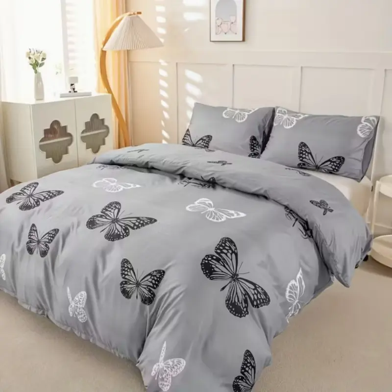 Butterfly Pattern Bedding Set, Decorative Bedding Set, Bed Sheet Sets, Bedroom Bedding Set, Soft Polyester Fiber, Zipper Closure, Includes 1 Fitted Sheet & 2 Pillowcases, All Seasons, Bedsheet Sets