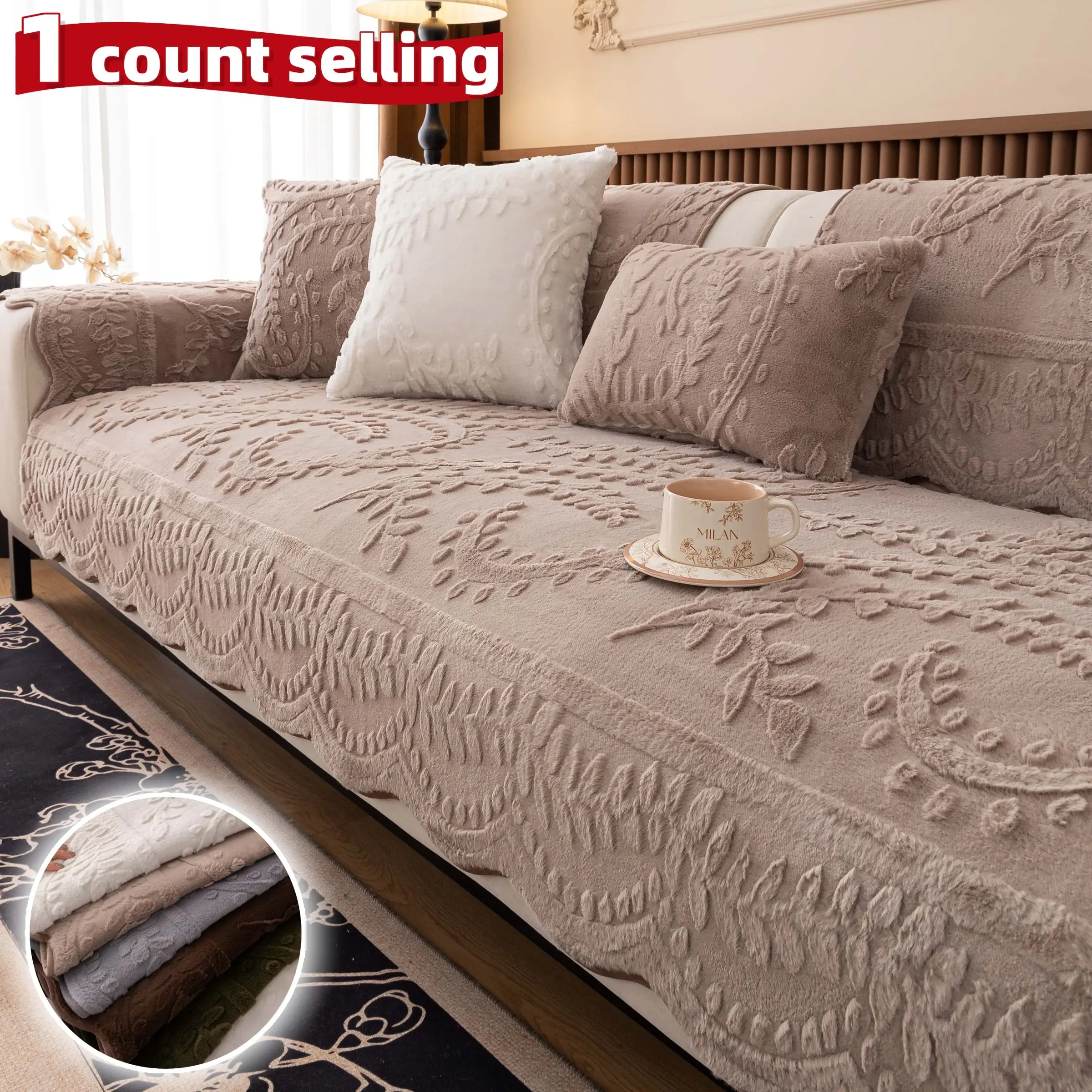Plush Sofa Cover for Dogs & Cats, Pet-Friendly Non-Slip Ultra Soft Embossed Couch Protector, Couch Slipcover, Multi-Use for Loveseat, Recliner, Bed & Pet Bed, Washable