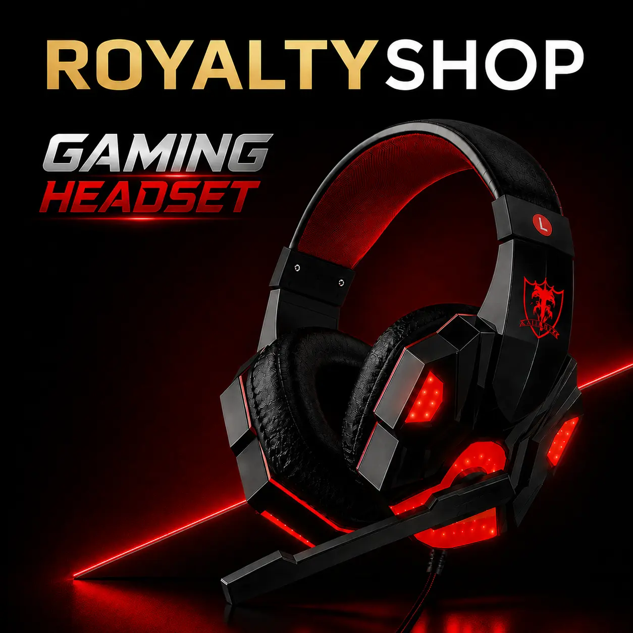 Gaming Headset with Mic and LED Lights, Compatible with PC, PS4, Xbox One & More