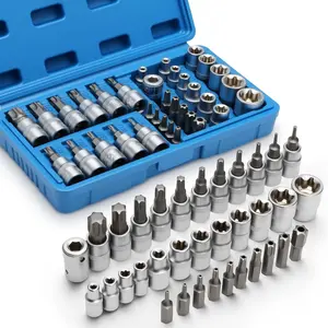 34 Pieces 3/8-Inch Drive Torx Bit Socket and E-Torx (Star) Socket Set, Cr-V E Socket Set E4-20, S2 Torx Bit Socket Set T10-60, Tamper Proof Torx Bit Set TT10-TT55, 5/16"F to 3/8"M adapter Hand Tools Hardware, Machinery Repair& Installation