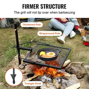 Swivel Campfire Grill – 360° Adjustable Heavy Duty Fire Pit Grill Grate for Camping BBQ