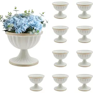 Mini White Flower Arrangement Pots 10 Pcs for Centerpiece, 3.7in Wedding Table Vase Urn Planter Decor, Trumpet Plant Pot for Home Table Ceremony Iron Bowl Metal Mount