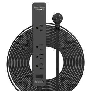 Flat Extension Cord 10/15 Ft, NTONPOWER Thin Flat Extension Cord Under Carpet, Rug, Door, 4 Outlets Power Strip with 2 USB Ports, Flat Plug, Wall Mount Desktop Charging Station for Home Office,