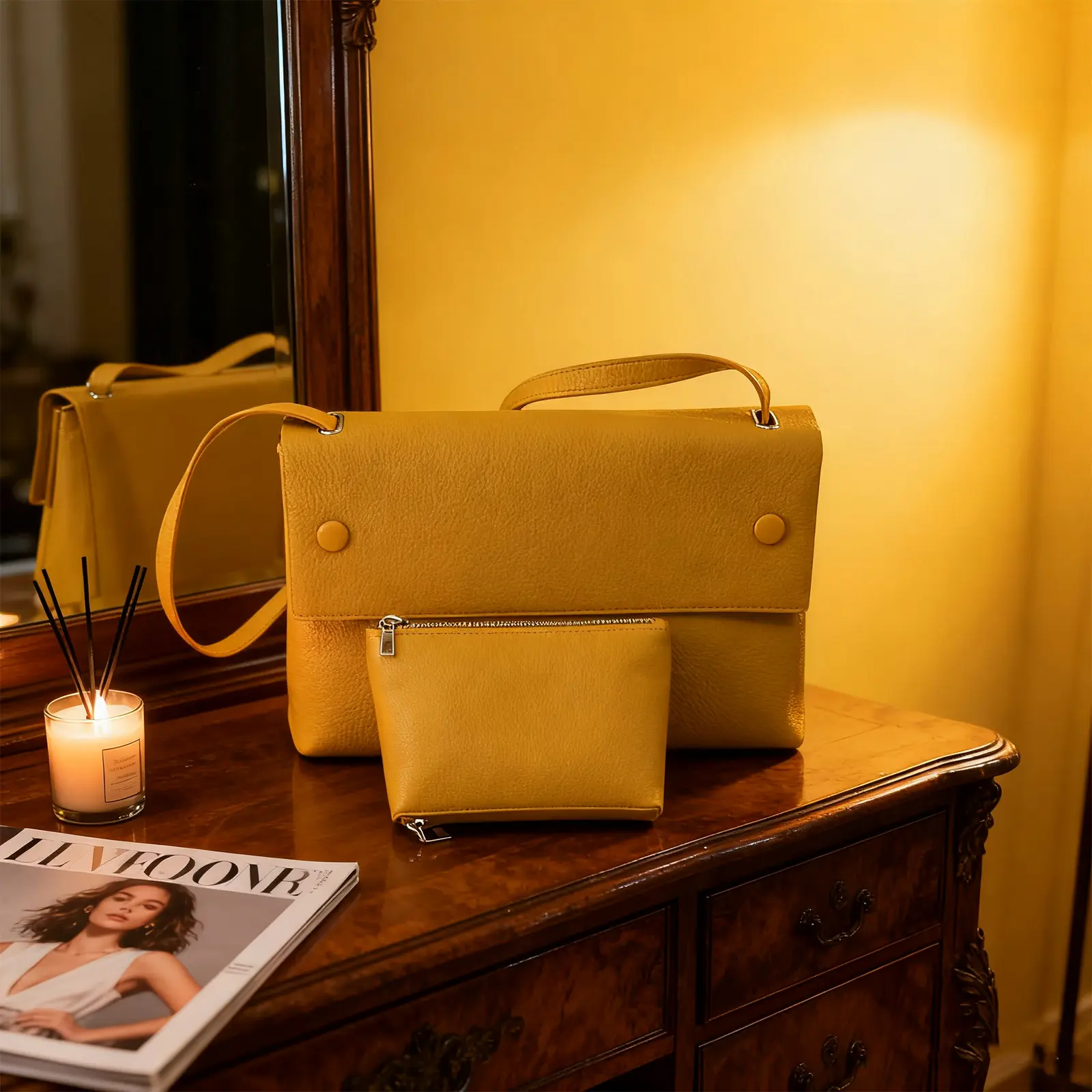 Rumilife Women's Mustard Yellow Leather Fashionable Crossbody Purse, Minimalist Adjustable Strap Everyday Bag, Crossbody Purses
