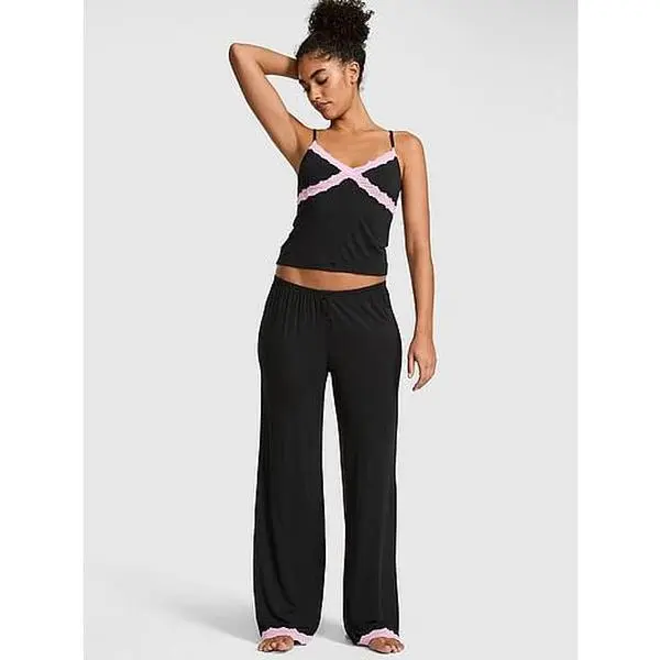 PINK Modal Lace-Trim Cami & Pants Pajama Set PINK Modal Lace-Trim Cami & Pants Pajama Set