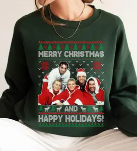 Ugly NSYNC Christmas Sweatshirt, Merry Christmas Happy Holidays Shirt, Christmas Gift, Holiday NSYNC Sweatshirts