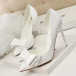 Women'sShoesKoreanStyleFashionableSweetBowknotHighHeelsStilettoHeelShallowMouthPointedToeSideHollowoutPumps