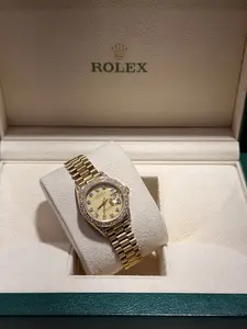 Rolex Datejust 26 mm Champagne Diamond Dial Diamond Bezel 18K Yellow Gold Watch