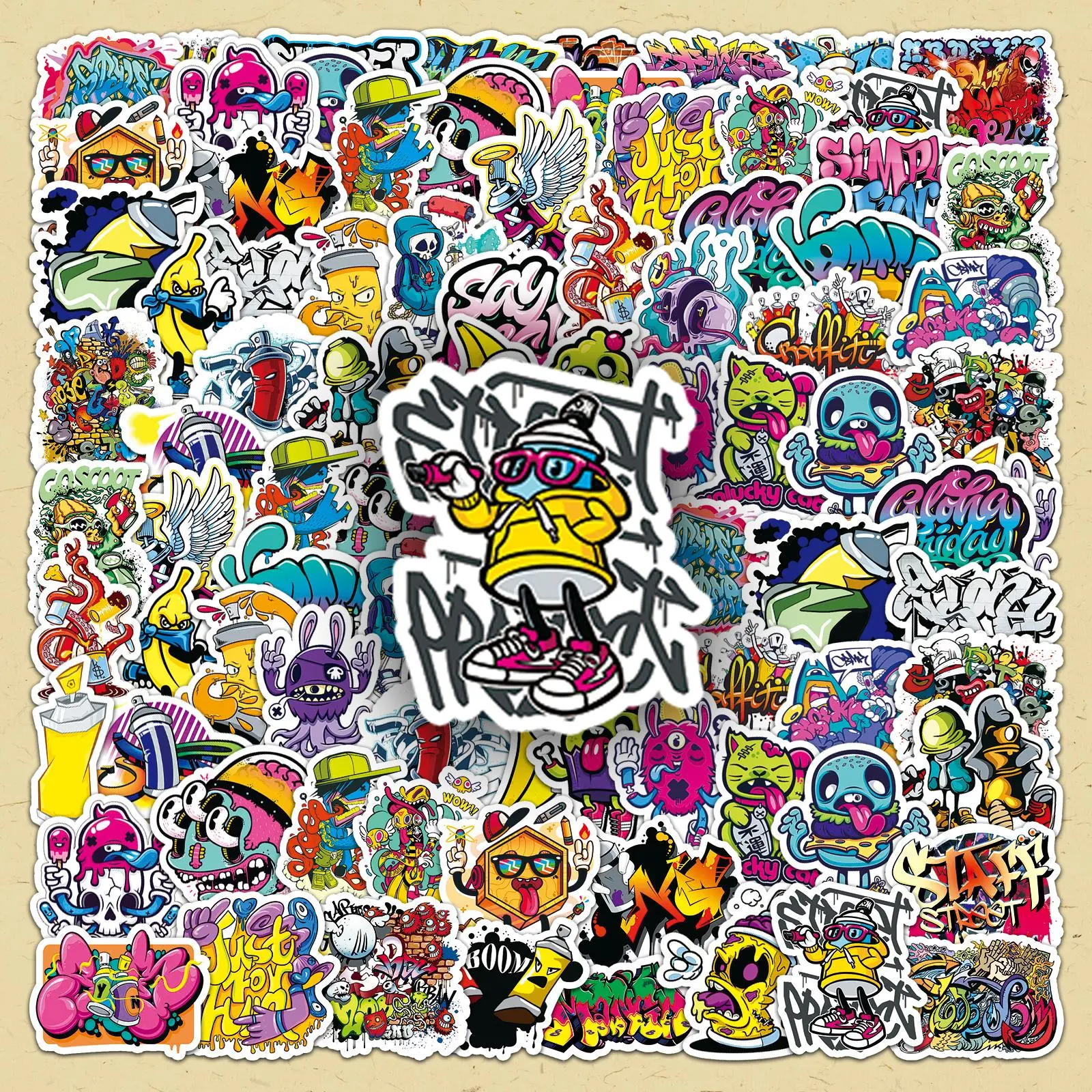Graffiti Sticker, Funny Stickers, 100pcs/set DIY Decorative Sticker, Scrapbooking & Stamping Supplies for Phone Case, Computer, Guitar, Bag, Water Cup, Scrapbook