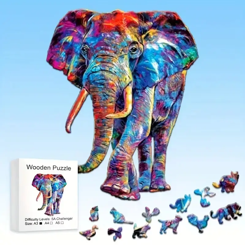 Unique Elephant Toy, Wooden Handmade Puzzle, Irregular Animal Shape Stress Relief Educational Gift for Boys Girls Adults Early Learning Fun Activity, Wooden Puzzles