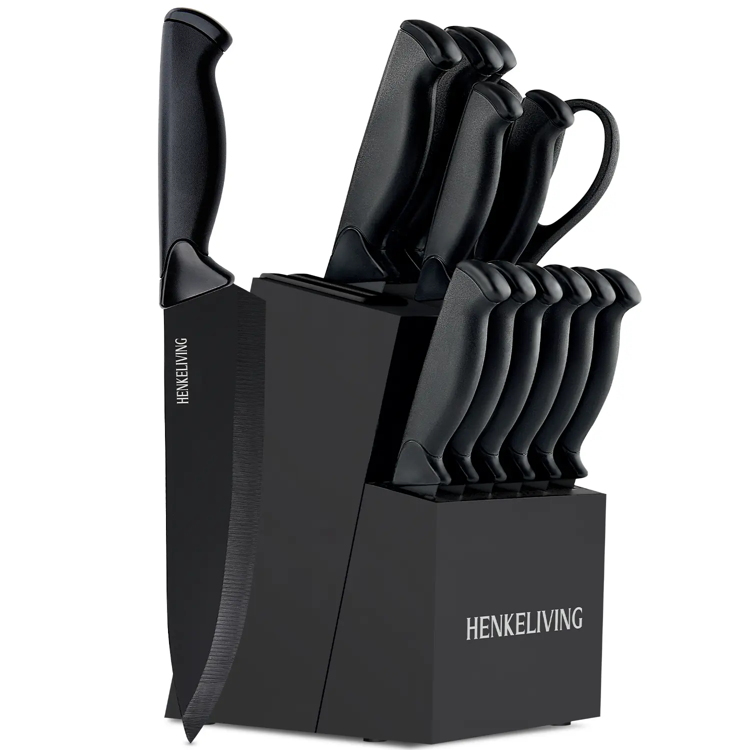 Knife Set, 14-Piece Kitchen Knife Set with Block, Dishwasher Safe, Extremely sharp blade & ergonomic handle, black