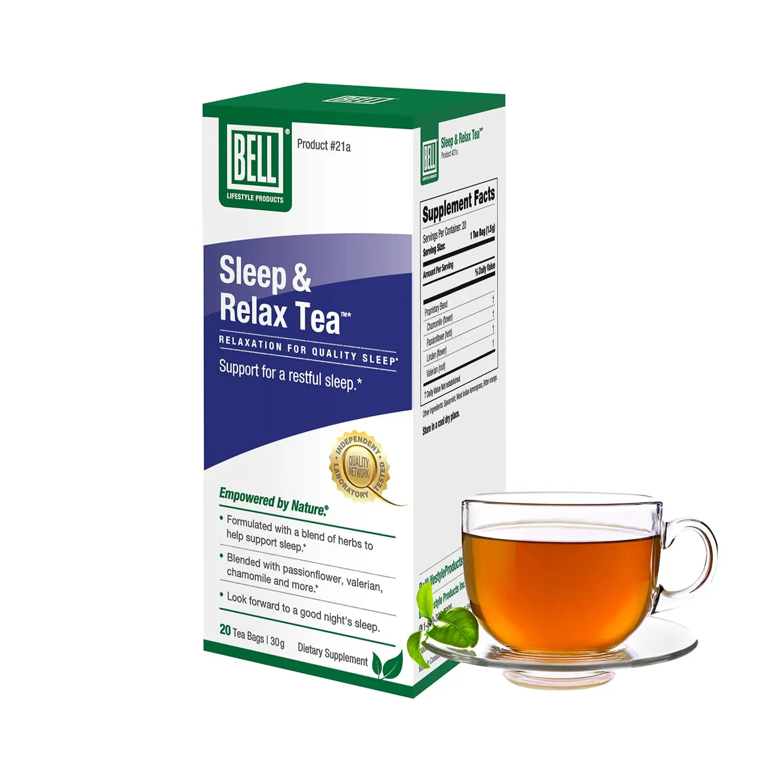 Bell Sleep & Relax Tea - Nighttime Blend with Chamomile, Passionflower, Linden, Valerian, 100% Natural, Vegan, Caffeine-Free - 20 Tea Bags
