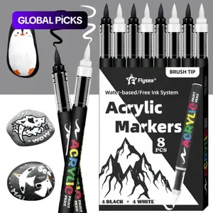 Acrylic Paint Pens, Acrylic Drawing Markers, Automatic Ink Control System,Soft Brush Tip Markers,Black and White Paint Marker, Art Markers,for Canvas, Rock, Wood, Stone, Glass, Ceramic, Fabric Painting, DIY Crafts #GLOBAL PICKS