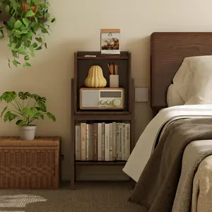 Wayshome 100% Solid Oak Ladder Shelf for Saving Place, Small Bookshelf with Stable Frame, Free Standing Display Cabinet with Open Storage for Living Room Bedroom Couch 11.02" L x 14.96" W x 32.67" H Natural/Walnut