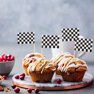 24-Pack Racing Flag Cake Decorations, and Checkered Design, Creative Birthday Party Accessories, Baby Shower Gift Ideas