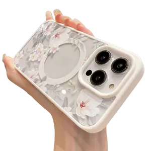 Fresh White Flower MagSafe TPU Smartphone Casing, Transparent Cover with Hard Bumper Protection, MagSafe Magnetic Wireless Charging Compatible, Fit for iPhone 11/12/13/14/15/16/17 Pro Max QXE336