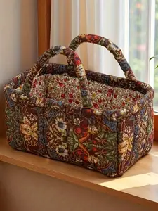 Vintage Floral Decorative Polyester Storage Baskets | Foldable, Portable, Multi-Functional Organizer for Living Room, Bedroom, Kitchen, Bathroom - Ideal for Cosmetics, Snacks, General Storage