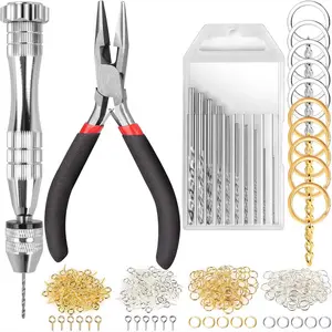 Hand Drill, 222 PCS Pin Vise Hand Drill with Drill Bits(0.8 mm-3 mm), Needle Nose Pliers, Keychain Making Kit, Jewelry Making Supplies, Hand Drill Tools for Jewelry Keychains Making