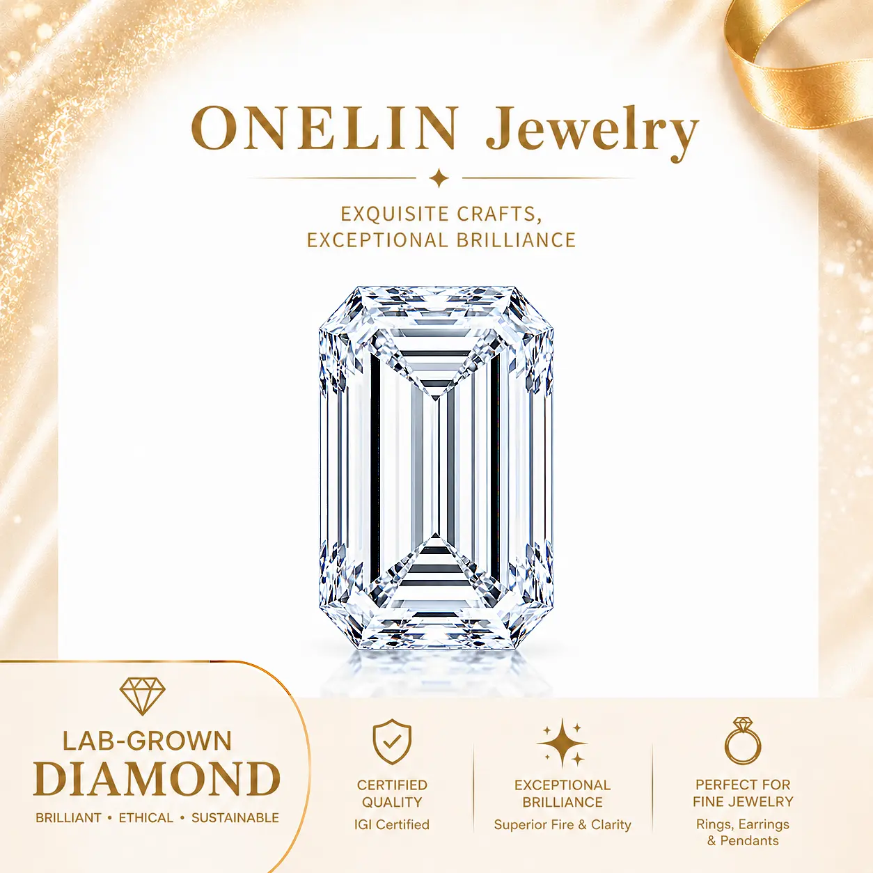 IGI Certified Emerald Cut Lab-Grown Diamond