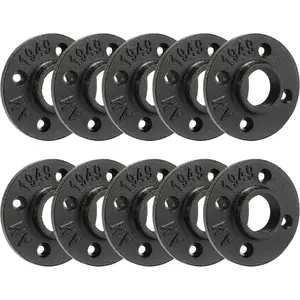 1" Heavy Duty Black Floor Flange,  10 Pack Malleable iron Pipe Flange for Industrial  style, Flanges with Threaded Hole for DIY Project/Furniture/Shelving Decoration(1", 10)