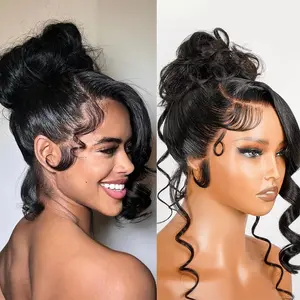 Invisi Strap HD 360 Full Lace Wig Human Hair Body Wave 360 Lace Frontal Wig Drawstring Snug Fit Glueless Wig Preplucked 13x6 Transparent Lace Front Wig 180 Density Summer Refreshing Hairstyle
